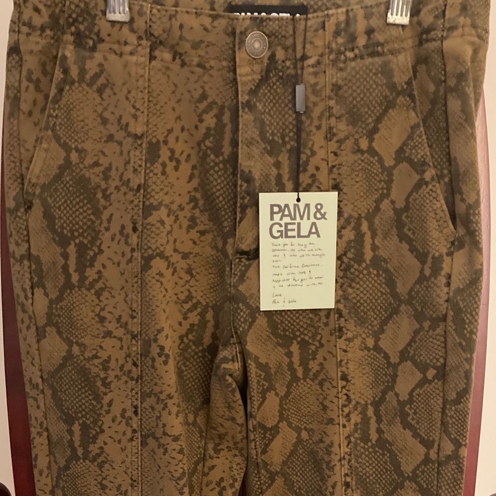 Pam & Gela Snakeskin split front ankle pant.